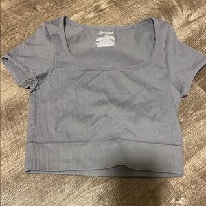 wild fable Gray Square Neck Ribbed Crop Tee